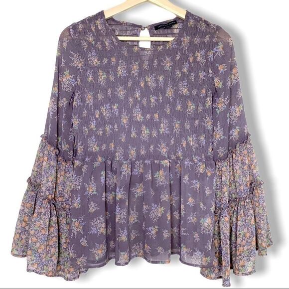 AEO Chiffon Smocked Floral Bell Sleeve Top - Picture 1 of 8
